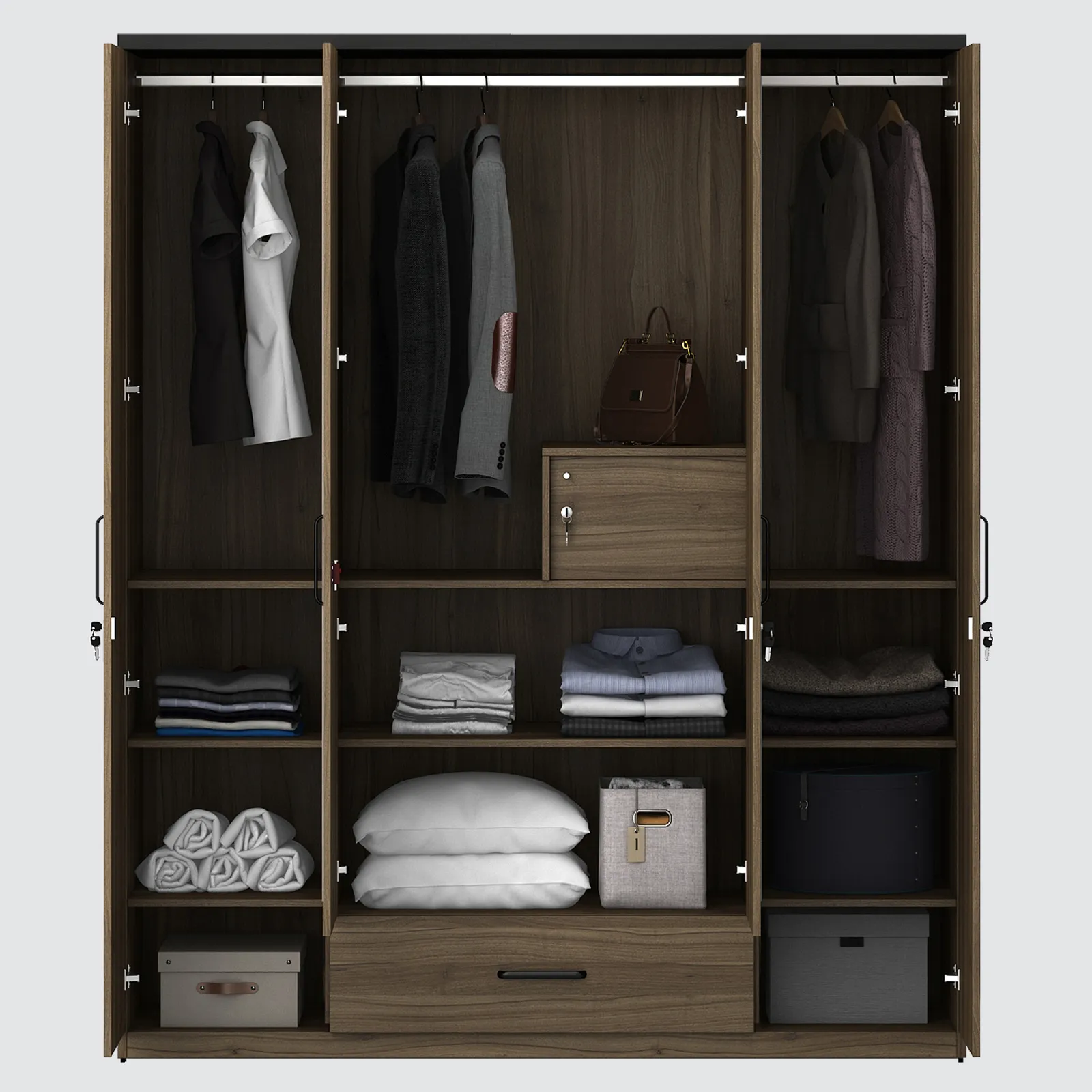 Hover 4 Door Wardrobe With Mirror - Lyon Walnut & Natural Wenge